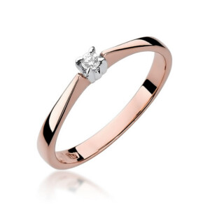 Kihlasõrmus. Rose gold ring with a small round diamond centerpiece on a curved band