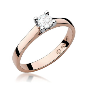 Kihlasõrmus. Rose gold ring with a single round-cut diamond solitaire.