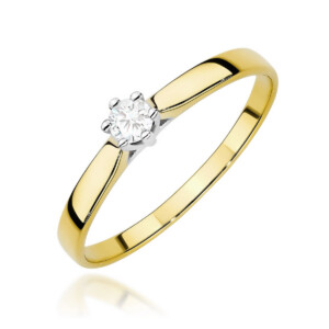 Kihlasõrmus. Gold band ring with a single round diamond held by a silver prong setting (engagement-style)