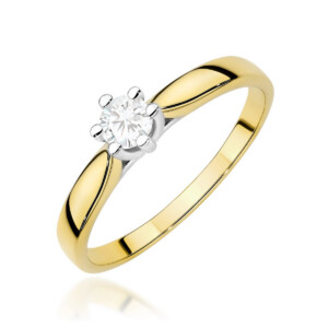 Kihlasõrmus. Gold band engagement ring with a round brilliant diamond centerpiece in a white prong setting