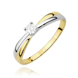 Kihlasõrmus. Two-tone gold and white gold ring with a single round diamond solitaire