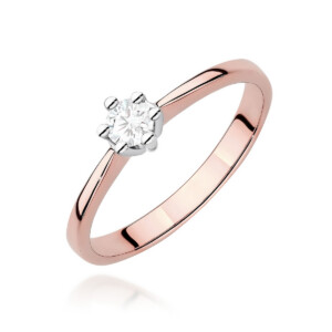 Kihlasõrmus. Rose gold ring with a single round diamond solitaire in a six-prong setting on a polished band.