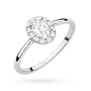 Kihlasõrmus. Halo diamond ring in white gold with a central round diamond surrounded by small pavé diamonds