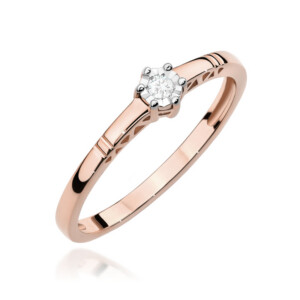 Kihlasõrmus. Rose gold solitaire engagement ring with a round diamond held by six prongs