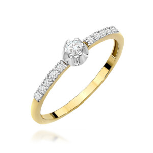 Kihlasõrmus. Gold ring with a central round diamond in a prong setting and a pavé diamond band along the shank.