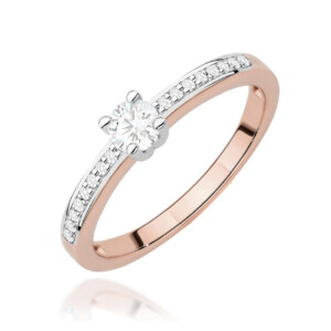 W0288 Rose Lab 02ct 1-kihlasormus - Abielusõrmused.com Kihlasõrmus. Two-tone engagement ring with a central round diamond in a four-prong setting on a pavé diamond band (rose gold and white gold).